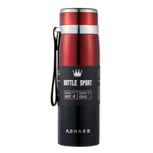 어쉐어 보온병 보냉병 휴대용 보온보냉병, 레드블랙, 600ml, 1개
