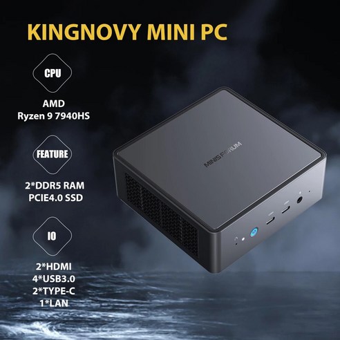 미니 PC 초소형 가정용 MINISFORUM 비너스 UM790 프로 PC AMD 라이젠 9 7940HS 라데온 780M 4X USB3.2 2X USB4 2x HDMI 2.1 와, 없음, 71.64G DDR5 1TB PCIe4.0 - Ryze