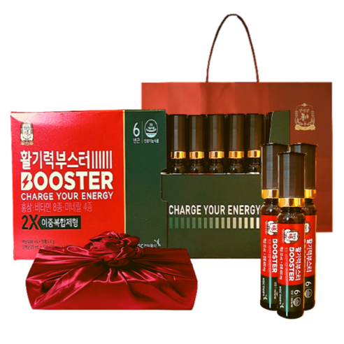 정관장 6년근 홍삼정 활기력 부스터 14병(홍삼농축액 비타민함량) 280ml + 5.6g+쇼핑백 골프 여행 추석 설 명절 선물세트(보자기포함), 1개