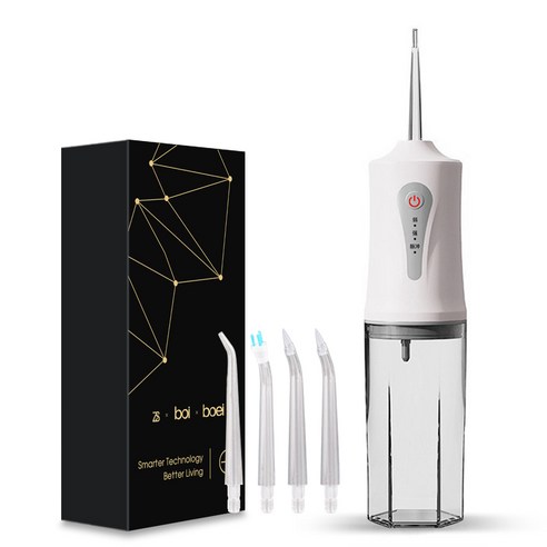 BOI 220ml 4 노즐 개폐식 3 모드 치과 치아 미백 구강 세정기 휴대용 충전식 IPX7 방수 구강 관리 스마트 고주파 펄스 물 플로서, A7J101-1