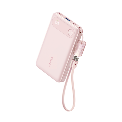앤커 파워뱅크 10000mAh 22.5W 보조배터리 고속충전 기내반입 C타입 케이블 일체형 아이폰 갤럭시, 핑크, A1257