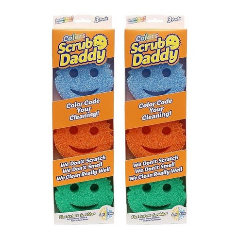 Scrub Daddy 컬러 스폰지 긁힘 방지 다용도 접시 색상 버라이어티 팩 BPA 프리 폴리머 폼으로 제작 얼룩 냄새 주방 3개 2팩 348112, 3 Count (Pack of 2), Scrub Daddy 색상, Scrub Daddy 색상