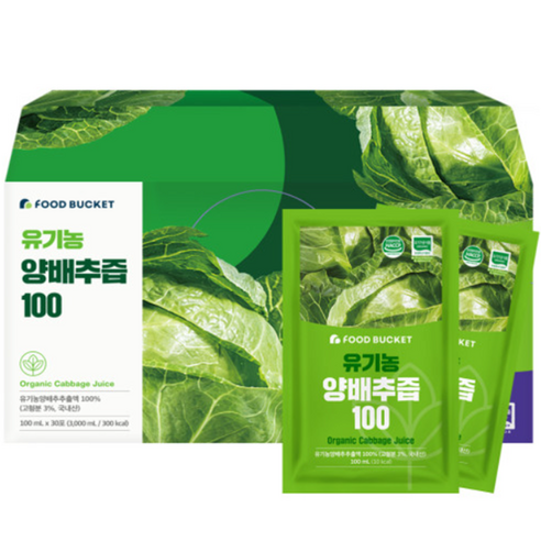 푸드버킷 국산유기농100% 유기농양배추즙 100ml, 6개