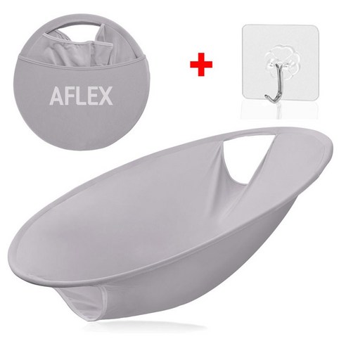 에이플렉스 이지 런드리 버킷 접이식 세탁물 바구니 빨래 수거함, 실버 그레이+고리훅