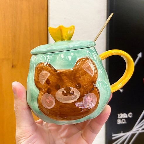 곰 왕관 도자기 컵, 초록색, 400ML