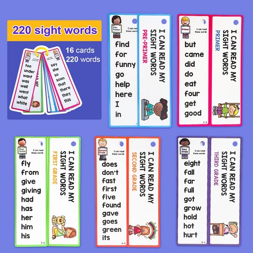 220 개의 영어 시각 단어 유아 플래시 카드 교육용 장난감 기억 게임 영어 학습 카드, 220 Sight Words 영어단어게임 Best Top5