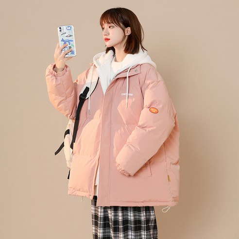 YY 가짜 투피스 코튼 패딩 자켓 여성 겨울 두꺼운 홍콩 스타일 코튼 패딩 코트 느슨한 코트 겨울 트렌디 코튼 패딩 자켓