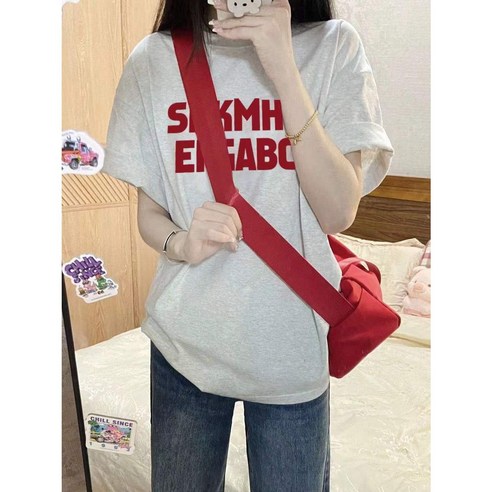 여성 여름 순면티셔츠 빅사이즈 100% ins패션 프린팅 반팔티