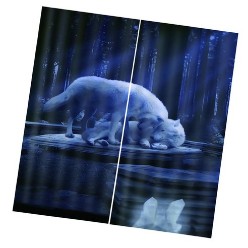 3D 동물 효과 커튼 침실 식당 창 드레이프 배경막 2Panel, Wolves-75x166cm, 설명