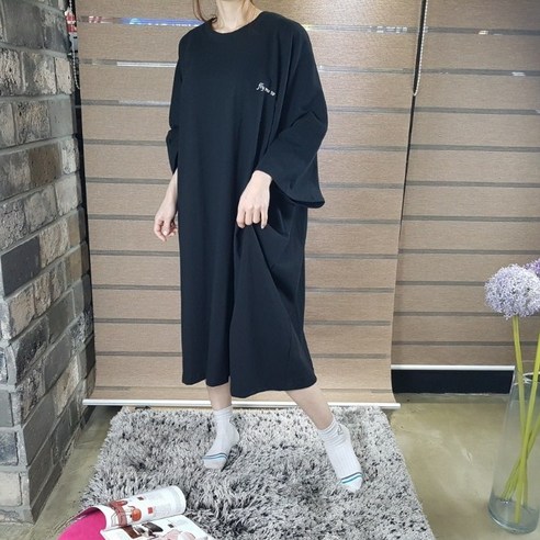 디바스타 여성용 프린팅 루즈핏 빅사이즈 박스 롱 원피스