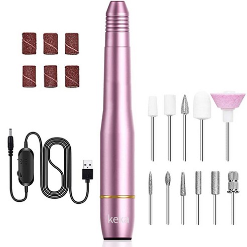 keka 네일 드릴 머신 손톱 정리기 셋트 네일 관리 도구 전동 전문가용 USB식, 6개, 핑크