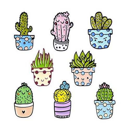8 PC 에나멜 핀 세트 귀여운 선인장 옷깃 핀 브로치 배지 배낭 재킷 쥬얼리 DIY 액세서리