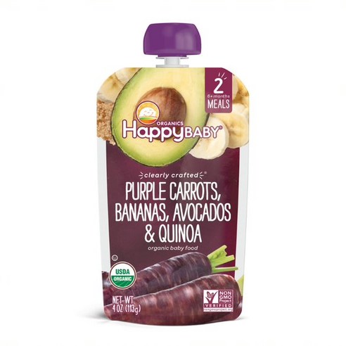 해피베이비 클리어리 크래프티드 어린이 스무디, 자주빛 당근 + 바나나 + 아보카도 + 퀴노아(Purple Carrot + Banana + Avocado + Quinoa), 1개