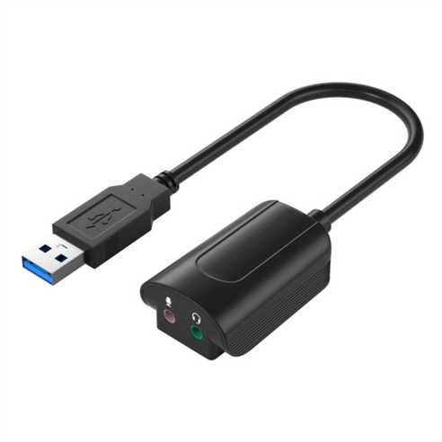 외부 USB 오디오 사운드 카드 어댑터 7.1 가상 채널(케이블 마이크 포함) 3.5mm 인터페이스 사운드 카드, 검은색