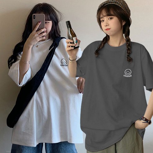 주디엘리 여성 스마일 루즈핏 여름 반팔 티셔츠 1+1