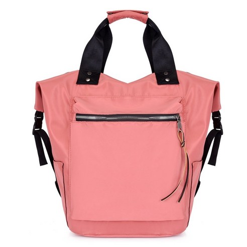 나일론 방수 배낭 여성 대용량 학교 가방 캐주얼 솔리드 컬러 여행 노트북 학교 가방 (어두운 분홍색), 하나, 보여진 바와 같이
