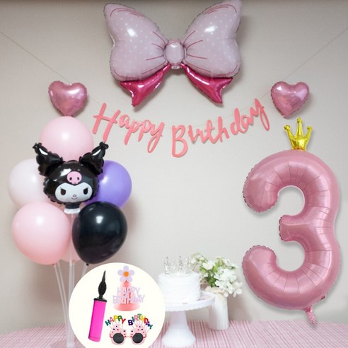 연지마켓 쿠로미 마이멜로디 키티 시나모롤 산리오 생일풍선 파티세트, 쿠로미 숫자세트 3