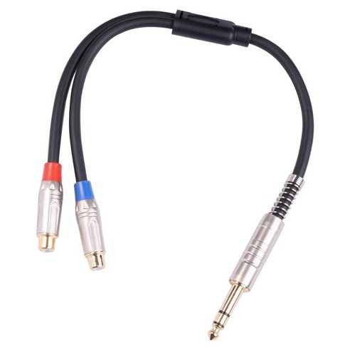 6.35mm 스테레오 남성 - 2 듀얼 RCA 여성 Y 케이블 어댑터 스플리터 와이어 플러그, 검은 색, 30cm, 알루미늄 합금