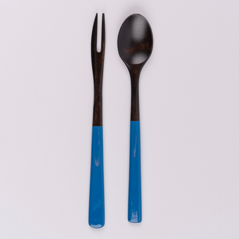 아이하시 옻칠 커트러리 다과용 티스푼 티포크, 블루, 1세트