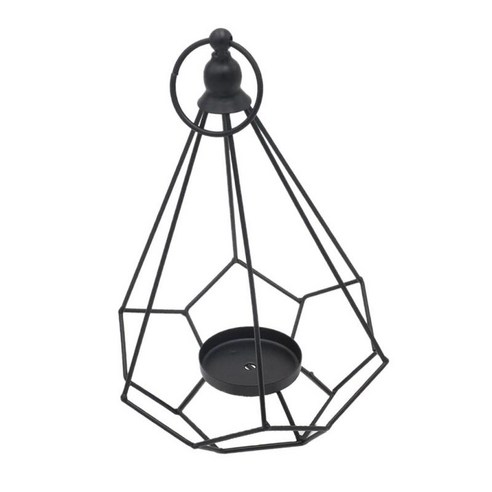 금속 다이아몬드 모양의 Tealight 캔들 홀더 촛대 웨딩 파티 장식 집들이 선물 매달려, 블랙