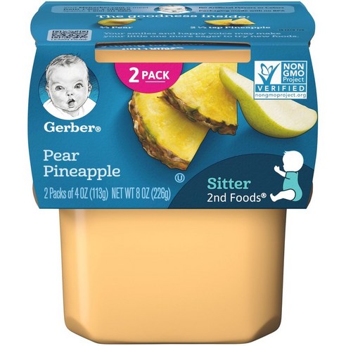 Gerber 2단계 어린이 식품 113g 2개입, 배 파인애플(Pear Pineapple), 226g, 1개