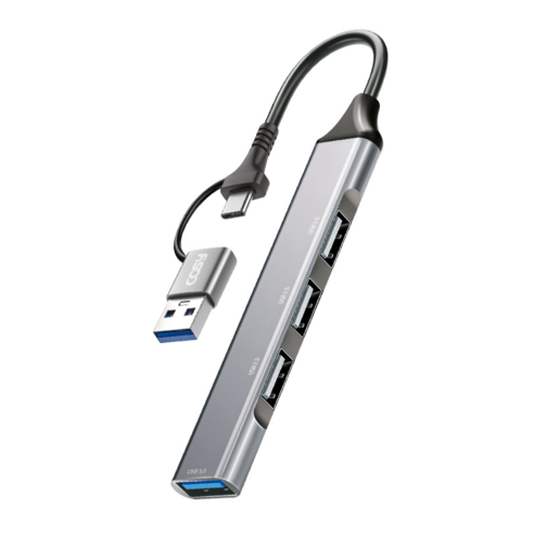 USB C타입 4포트 확장 멀티포트 허브 USB3.2 Gen1 고속 데이터 전송 PC 스마트폰 태블릿 아이패드 노트북 맥북 이중 듀얼커넥터 연결젠더 포함, 그레이, 1개