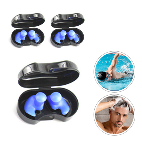 L-에센셜 고급형 이중 방수 수영 귀마개 실리콘 이어플러그, 3통, 블루