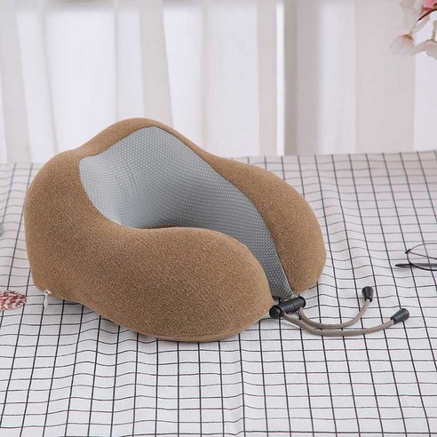 [LM] 목 베개 메모리 폼 패딩 비행기 여행 사무실 점심 휴식 자동차 포옹 목 베개 U 자형 자기 머리 베개, 29x25x14cm, Khaki