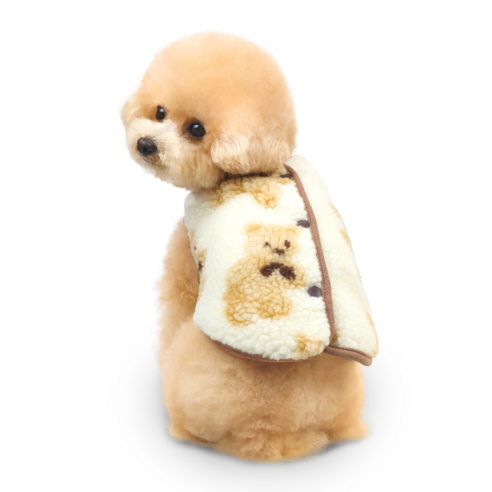 그루밍댕이 강아지 옷 리버시블 곰 플리스 양면 베스트 조끼 반려동물 패션, 1개, 아이보리