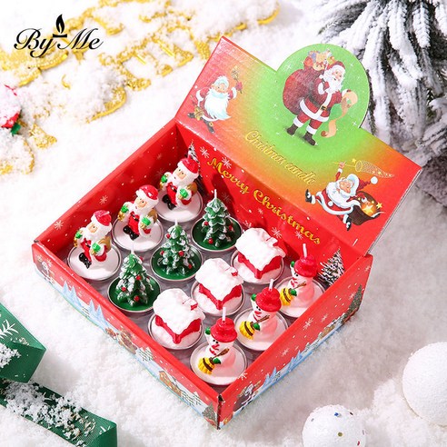 【크리스마스캔들】크리스마스 장식 크리스마스 양초 눈사람 장식품 작은 선물 크리스마스 이브 로맨틱 촛불 선물, 촛불저녁12팩(유형B)