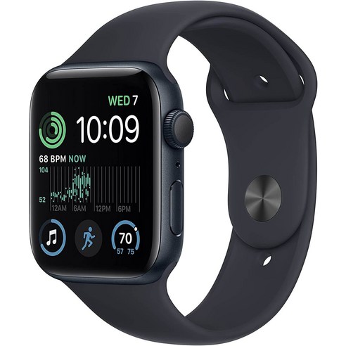 애플워치 Apple Watch SE(2세대) GPS 40mm 미드나이트 알루미늄 케이스 및 미드나이트 스포츠 밴드 포함 스마트 워치, 40mm S/M, 실버 알루미늄