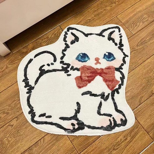 귀여운 고양이 모양의 모조 캐시미어 카펫 홈 침실 거실 연구 머리맡 바닥 매트 욕실 흡수성 발 패드, 수줍은 고양이, 40*60cm