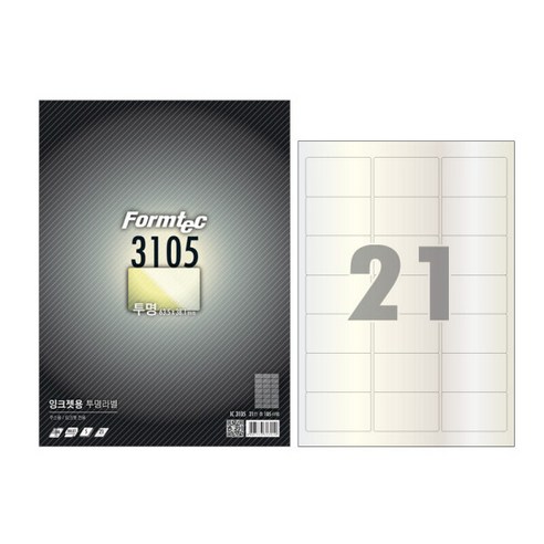 폼텍 전산라벨 IC-3105 잉크젯 투명 라벨지 5p, 21칸, 1권