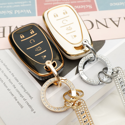 바이어블 쉐보레 자동차 tpu 키케이스 키홀더 키커버 2버튼 3버튼 4버튼 5버튼, 3버튼 A타입 블랙골드 (VA-TA52)