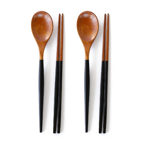디온 블랙 마카롱 옻칠 나무 수저 세트, 1세트, 블랙 마카롱 수저세트, 블랙 2개