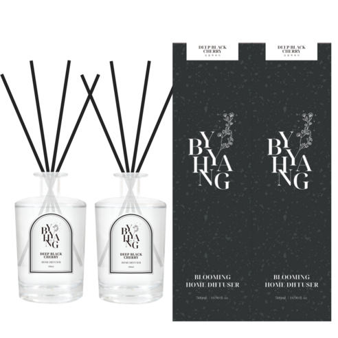 바이향 홈 디퓨저 500ml + 리드스틱 4p 세트, 딥블랙체리, 2세트