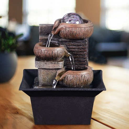 캐딘스 미니 인테리어 실내 분수 대 자연 폭포 장식용 도자기 천연 가습기 개업 선물