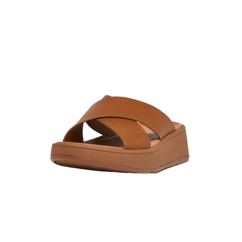 fitflop 핏플랍 레더 밝은 브라운 여성 플랫폼 크로스 슬라이드 FFSO3E220W1