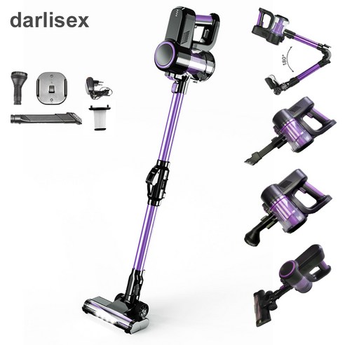 darlisex 무선 진공청소기 25kPa BLDC 흡입력 좋은 무선 스틱 청소기, 퍼플 폴딩