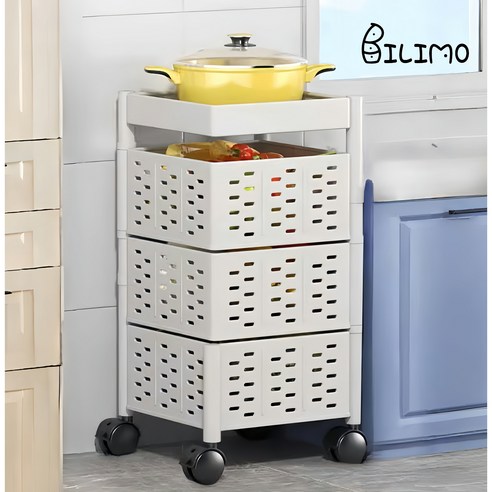 BILIMO 트롤리 회전 이동식 주방 수납함 다용도 철제 수납 서랍 정리대, 이동식 트롤리A, 화이트