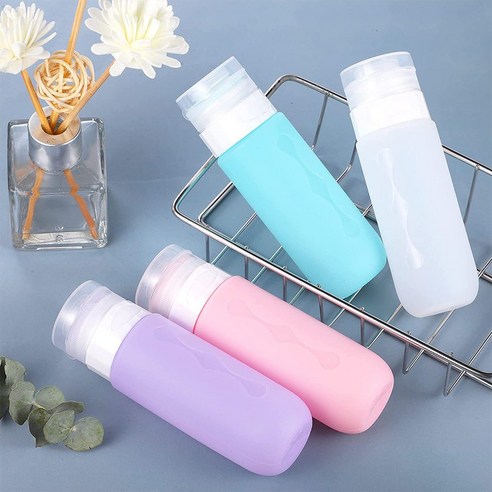 코지위크 새지않는 다목적 실리콘 여행용 공병 세트 90ml 4개 네임스티커 A37, 1세트
