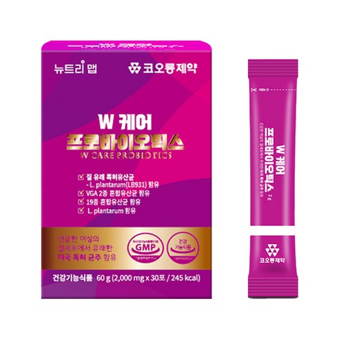 코오롱제약 W케어 프로바이오틱스 질 유래 특허유산균 여성유산균 2000mg