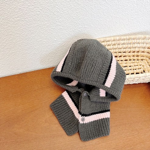 후암마켓 아동바라클라바 니트후드워머 줄무늬 단추 밍크뮤패딩우주복