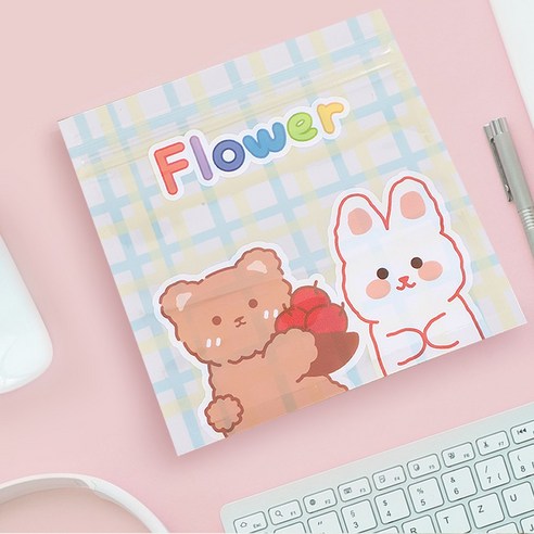 리리월드 귀여운 구디백 예쁜 지퍼백 어린이집 선물 포장 봉투 48P, 48장, 15.곰앤토끼(13.5x13.5cm)