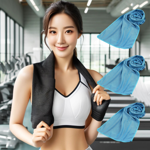 에이필미 시원한 아이스 쿨타올 가벼운 스포츠 수건, 파스텔 스카이, 3P