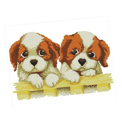십자수 자수 키트 DIY 바느질-개 두 마리 (스탬프) 11CT 43x37cm, 다색, {"사이즈":"43x37cm"}, {"수건소재":"폴리 에스터"}