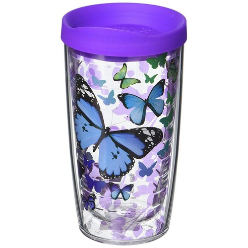 Tervis 이중벽 텀블러 트래블 리드 포함 텀블러/콜드컵, Blue Butterfly Endless, 473ml