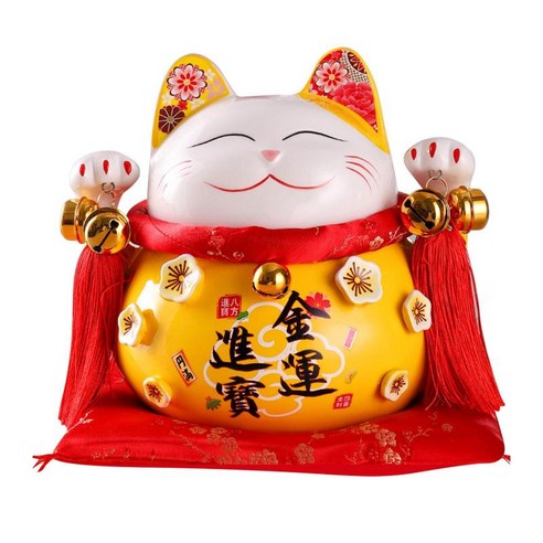 1Pcs 행운의 고양이 돼지 저금통 입상 크리 에이 티브 장식 선물 도자기 Kawaii Fengshui 부 스마일 중국 돈 상자 Maneki, 세라믹 및 에나멜, 골든 8.5인치