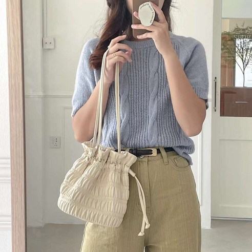여성 숄더백 데일리 플리츠 주름 복조리 버킷백