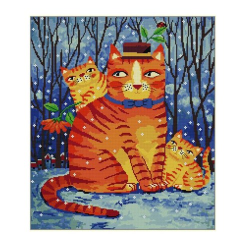 Retemporel 크로스 스티치 스탬프 키트 14CT 인쇄 자수 천 니들 포인트 초보자를위한 쉬운 패턴 수채화 고양이, 그림 색상